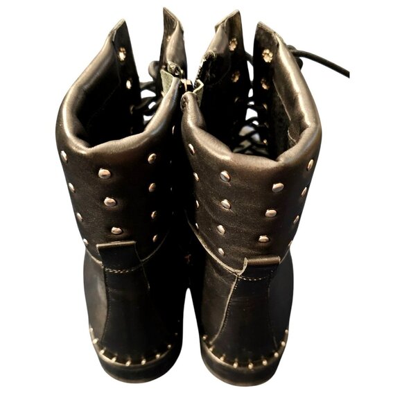 Fabianelli Black Studded Lace-Up Combat Boots With Side Zipper size 7 - Picture 4 of 9